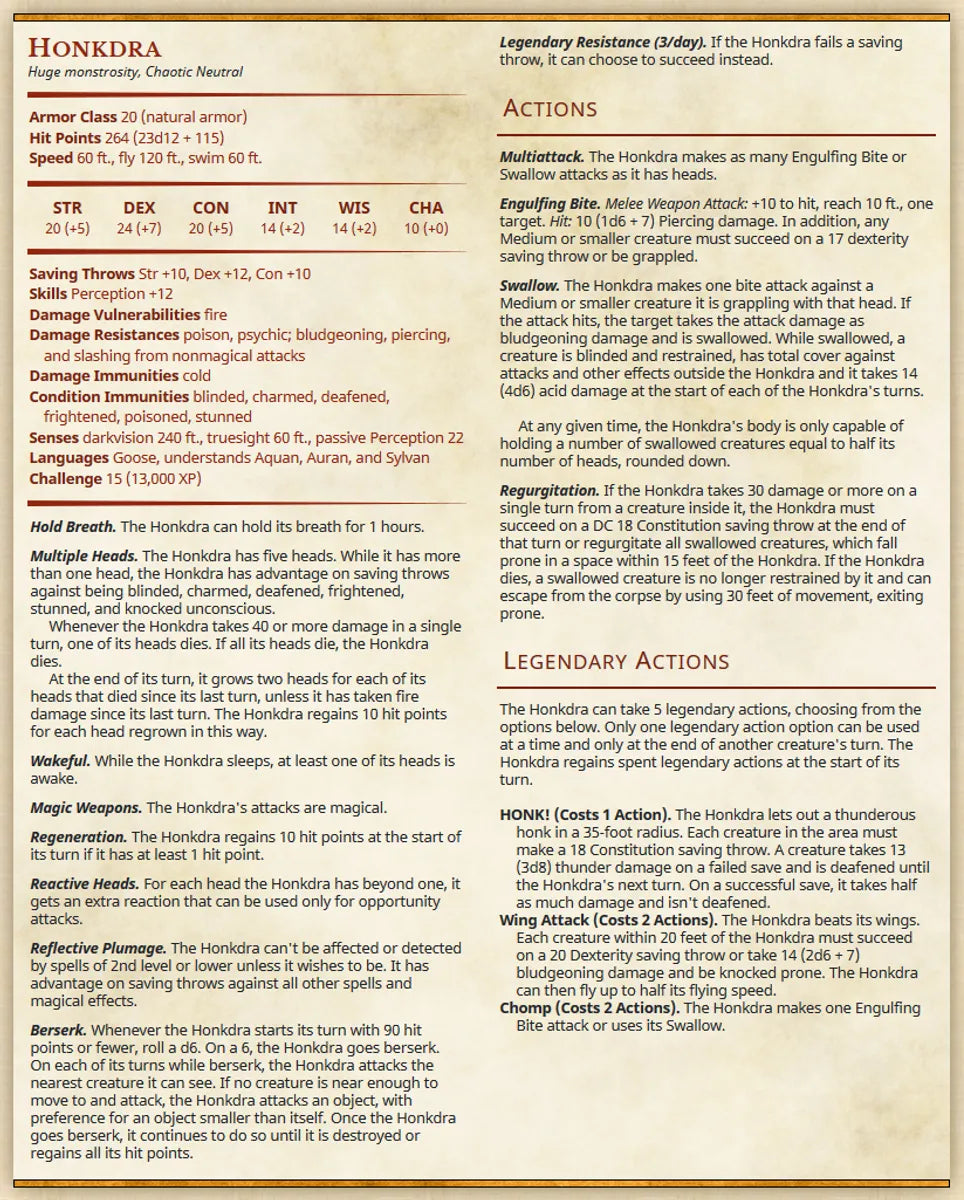 Honkdra - Scourge of the Wetlands